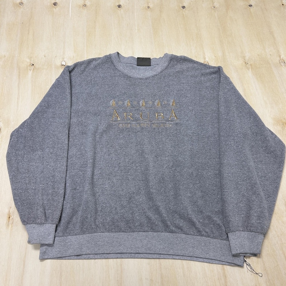 Vintage Aruba Sweatshirt Mens XL Gray Fleece Michael's USA One Happy Island